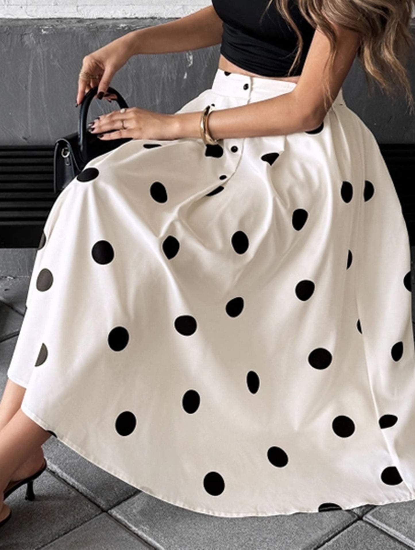 Polka dot printed retro elegant A-line skirt
