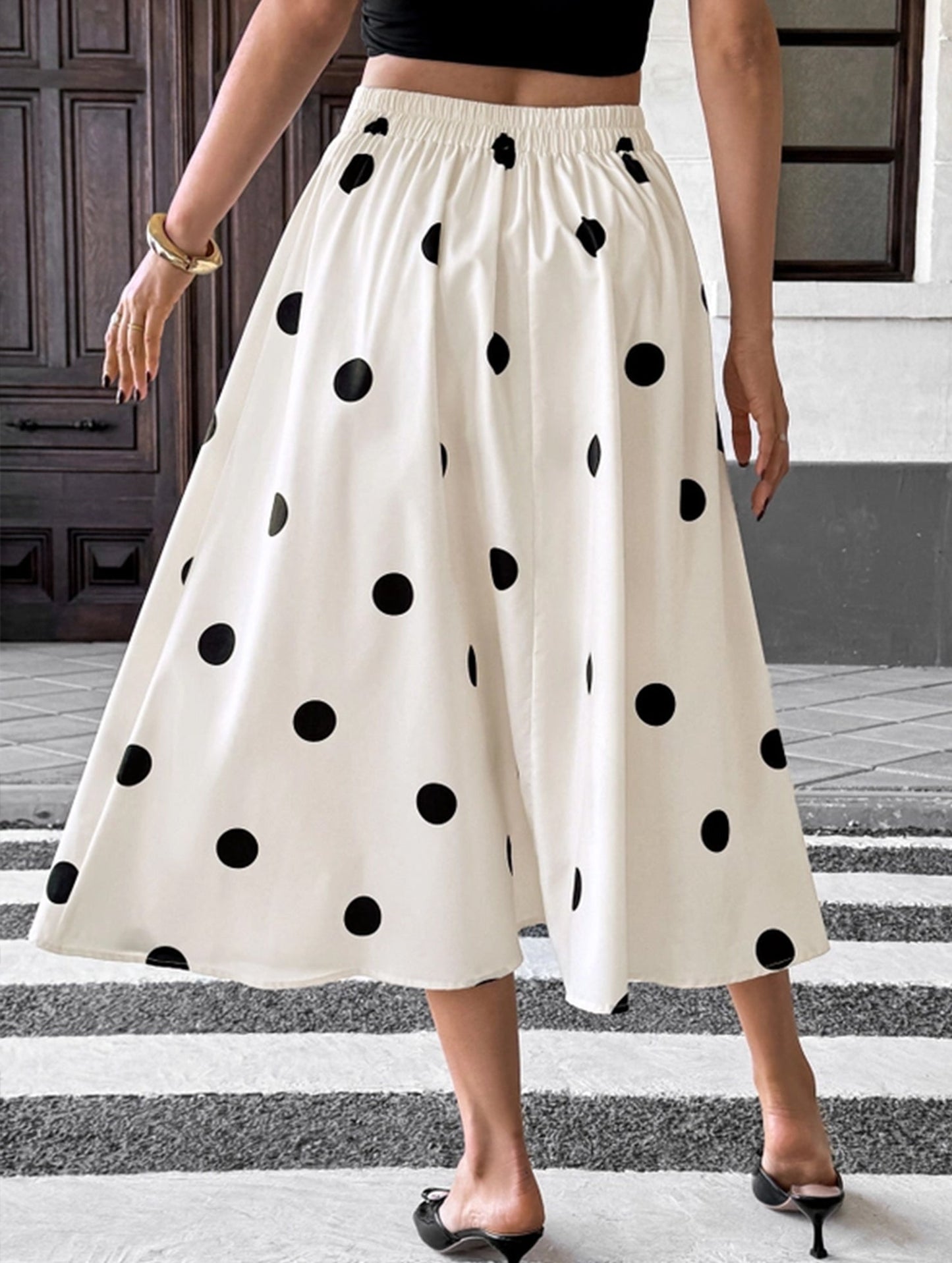 Polka dot printed retro elegant A-line skirt
