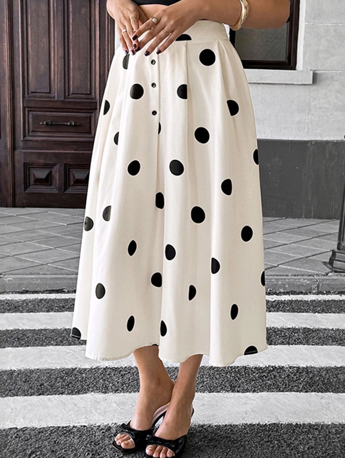 Polka dot printed retro elegant A-line skirt