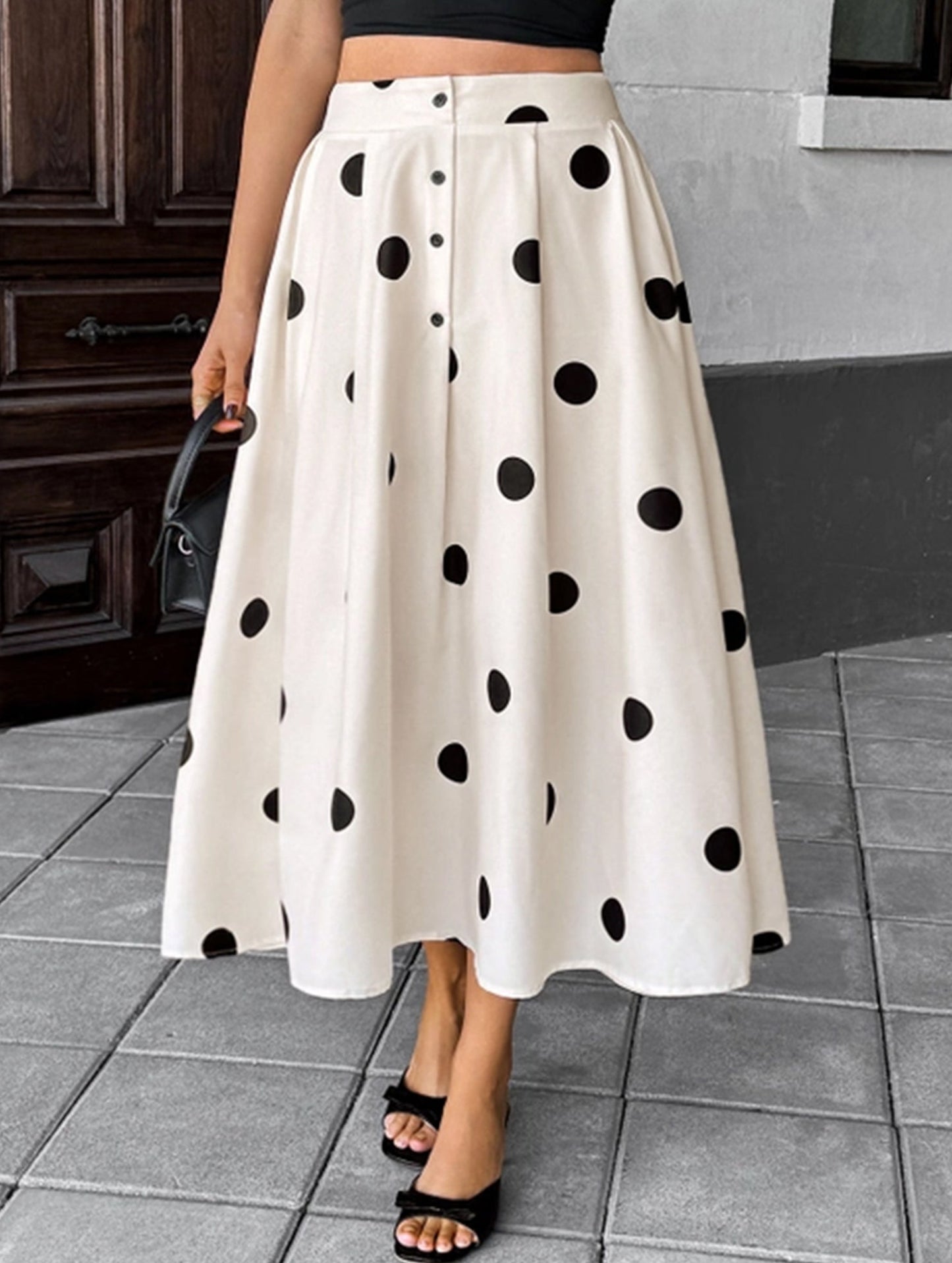 Polka dot printed retro elegant A-line skirt