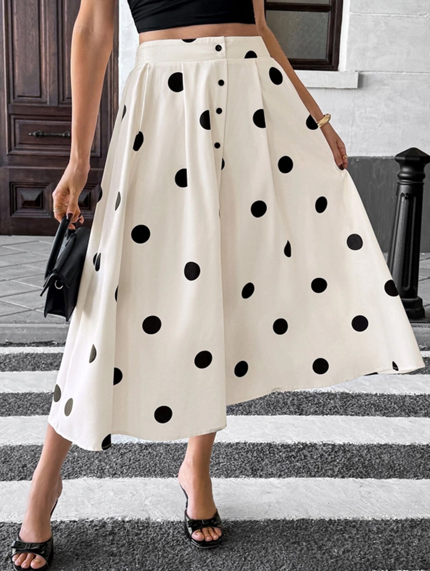 Polka dot printed retro elegant A-line skirt