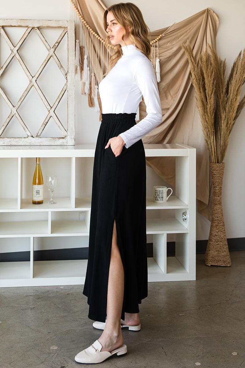 SIDE SLIT DETAILED MAXI LINEN SKIRT - Doublju