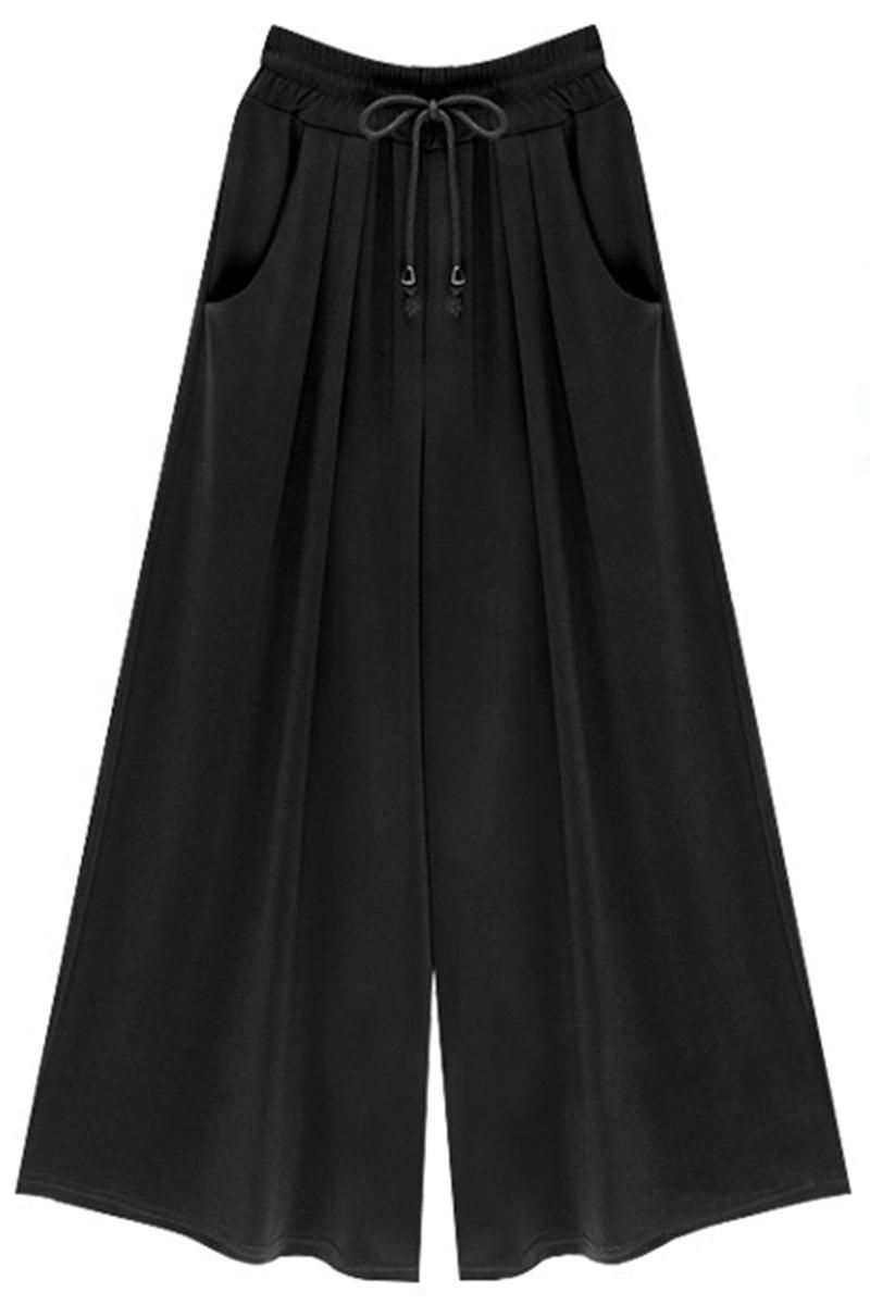 HIGH WAIST DRAWSTRING THREE QUARTERS PANTS - Doublju