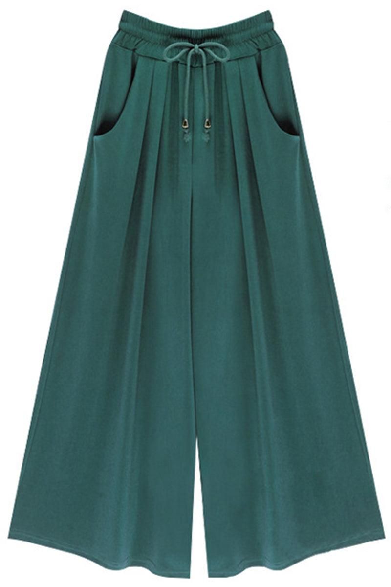 HIGH WAIST DRAWSTRING THREE QUARTERS PANTS - Doublju