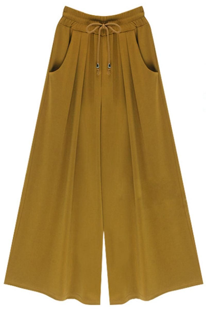 HIGH WAIST DRAWSTRING THREE QUARTERS PANTS - Doublju