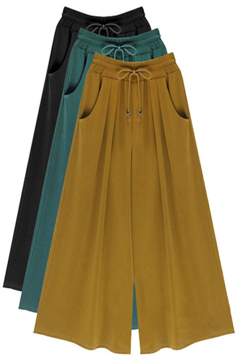 HIGH WAIST DRAWSTRING THREE QUARTERS PANTS - Doublju