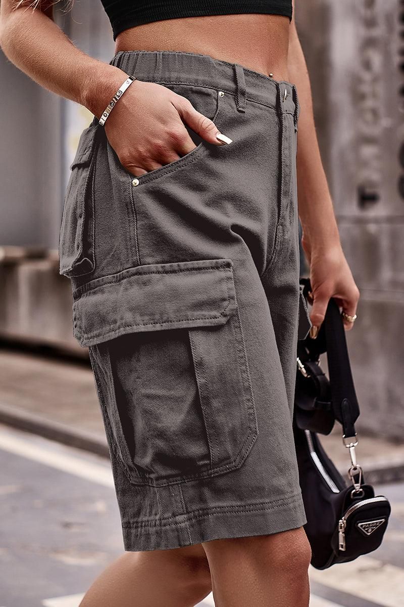 SIMPLE BIG POCKET MIDI CARGO PANTS - Doublju