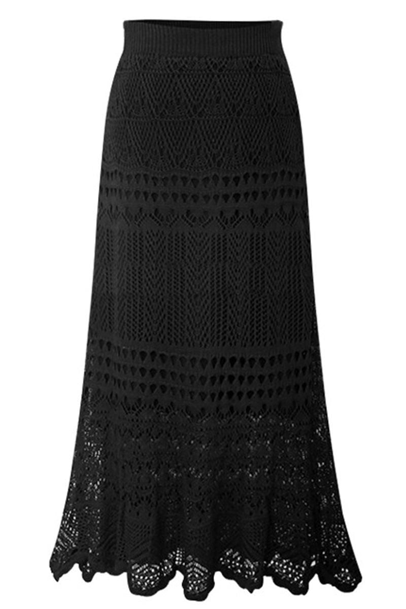 CROCHET HOLLOW KNITTED MIDI LENGTH SKIRT - Doublju