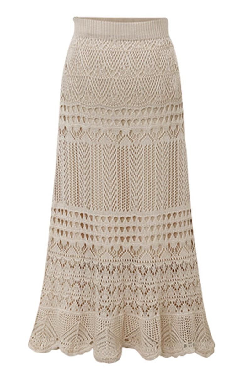 CROCHET HOLLOW KNITTED MIDI LENGTH SKIRT - Doublju