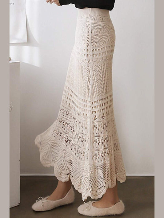CROCHET HOLLOW KNITTED MIDI LENGTH SKIRT - Doublju