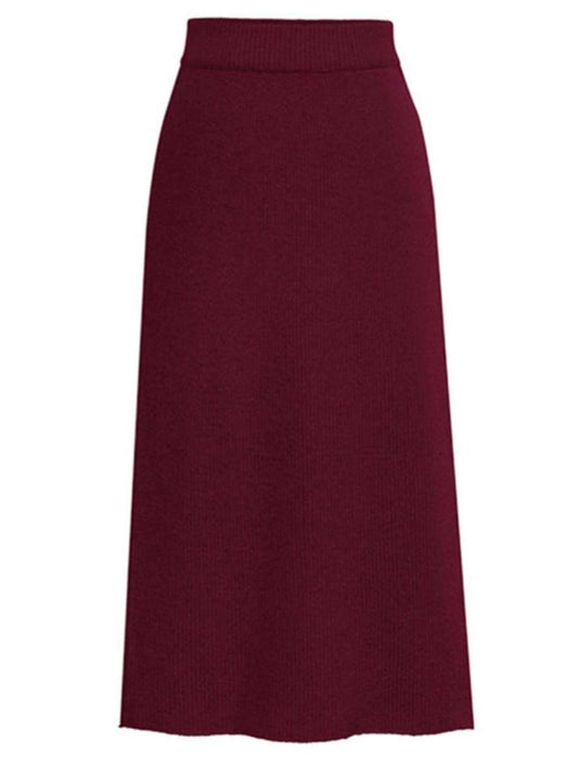 SLIT BACK HIGH WAIST BAND WARM LONG SKIRT - Doublju
