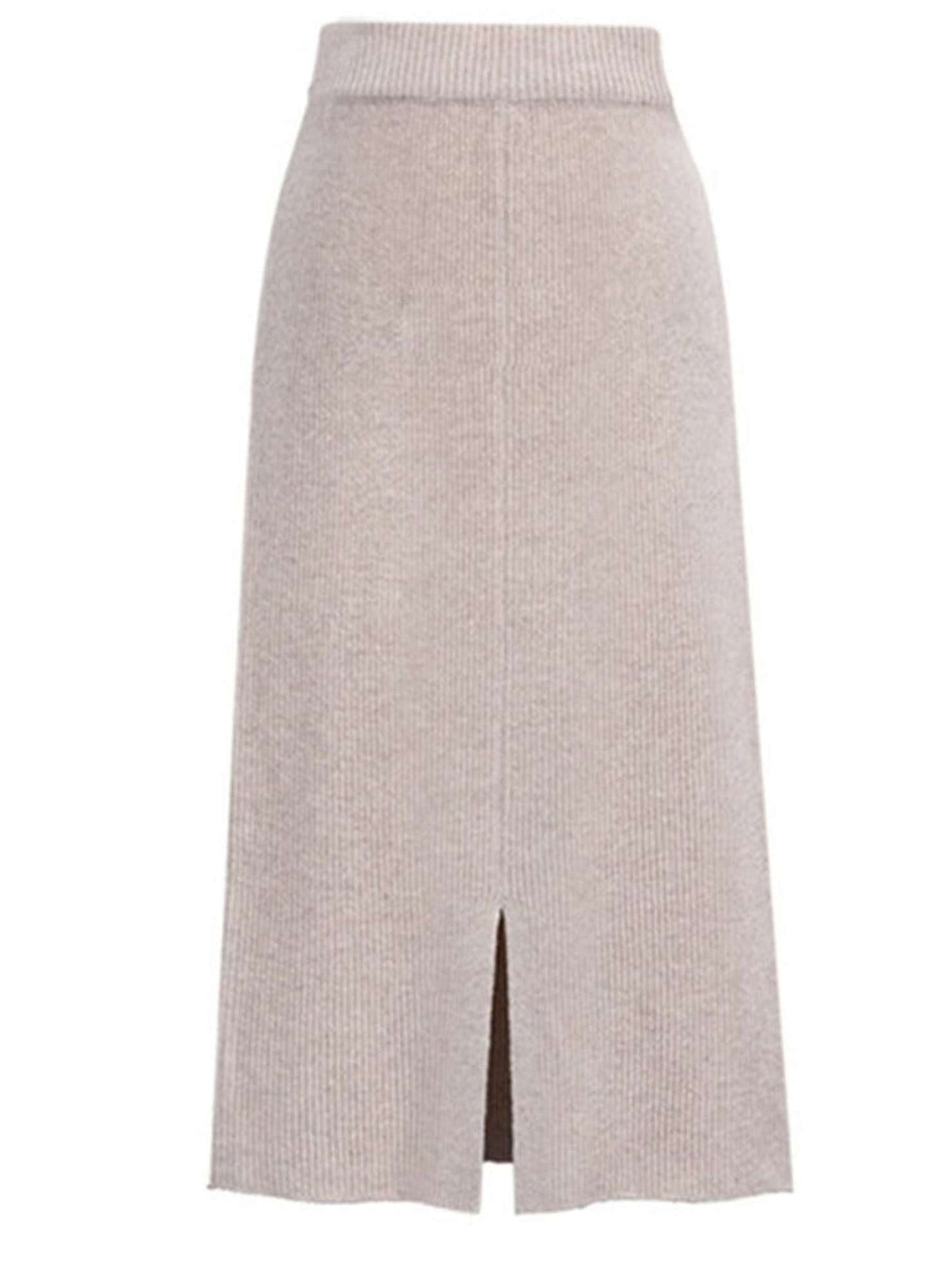 SLIT BACK HIGH WAIST BAND WARM LONG SKIRT - Doublju