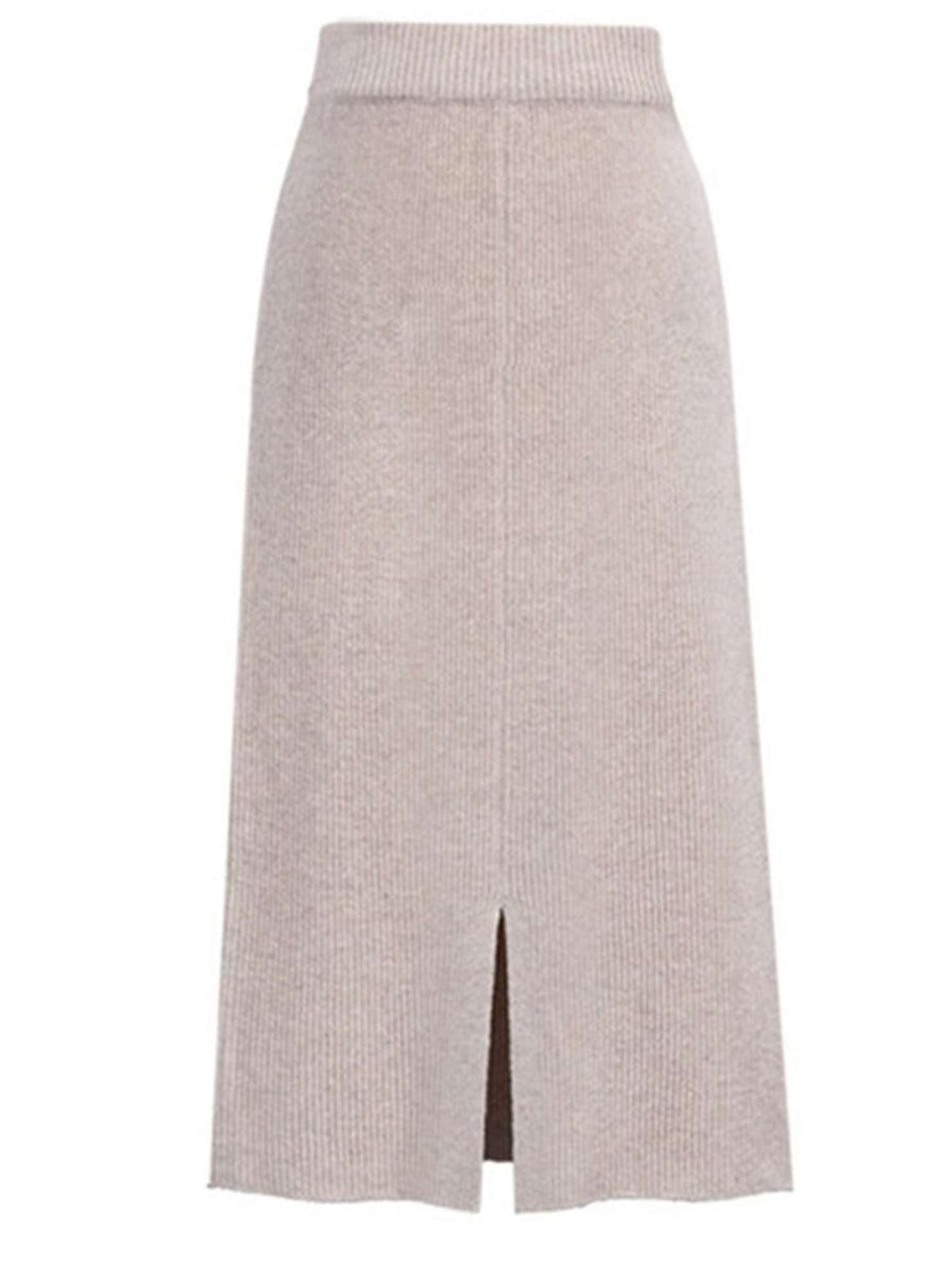 SLIT BACK HIGH WAIST BAND WARM LONG SKIRT - Doublju