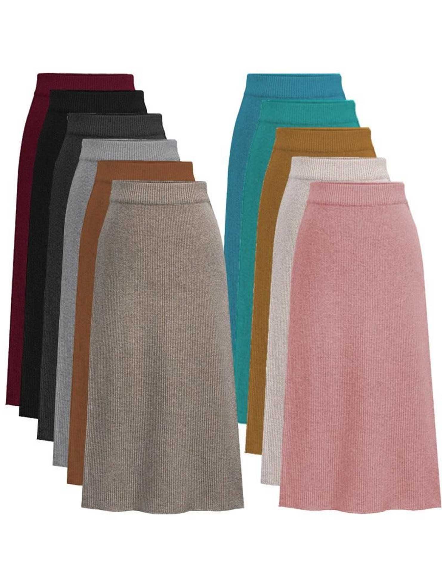 SLIT BACK HIGH WAIST BAND WARM LONG SKIRT - Doublju
