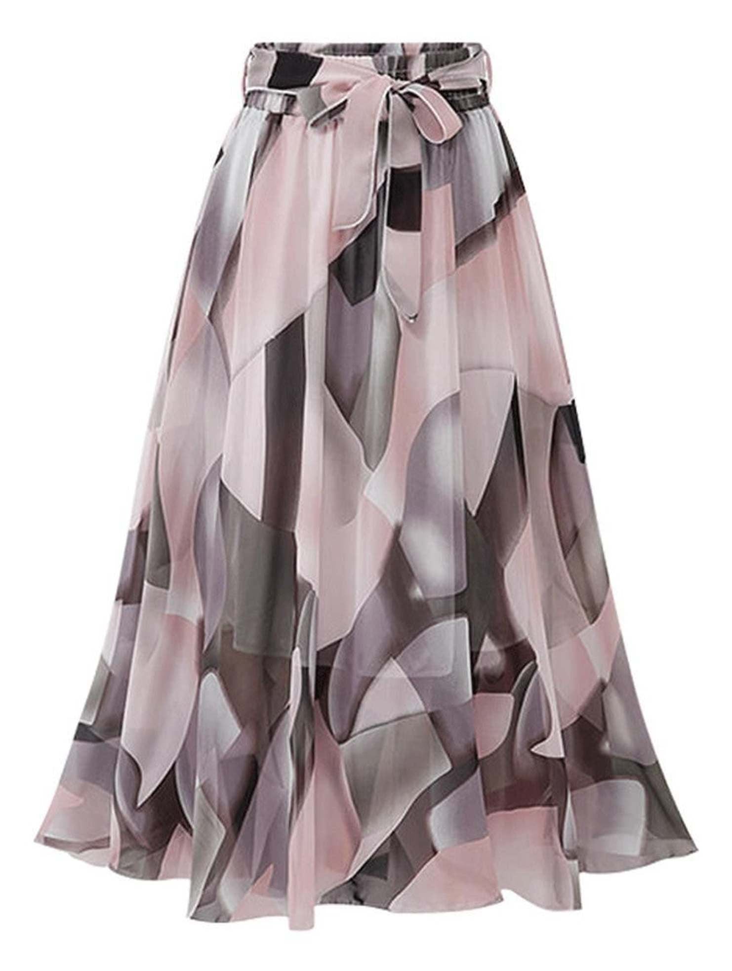 FLORAL PATTERN WAIST TIE CHIFFON MIDI DRESS - Doublju