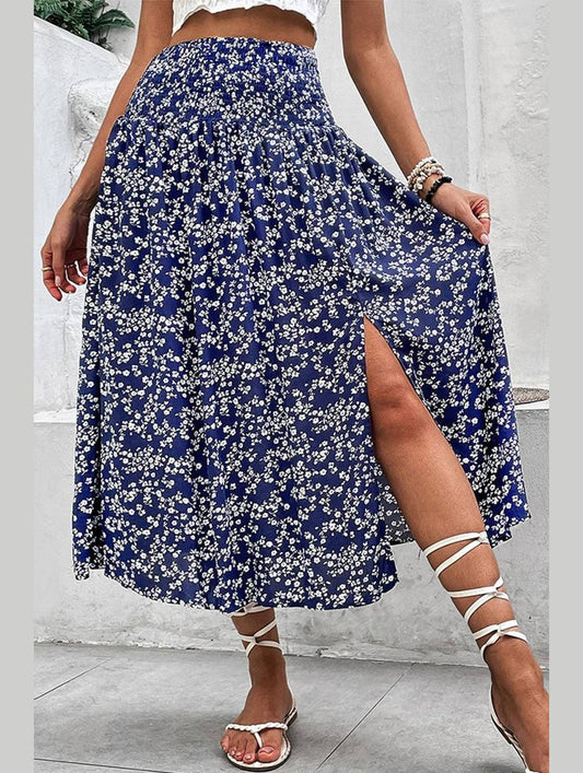 HIGH WAIST FLORAL PRINTING WOMEN SKIRT - Doublju