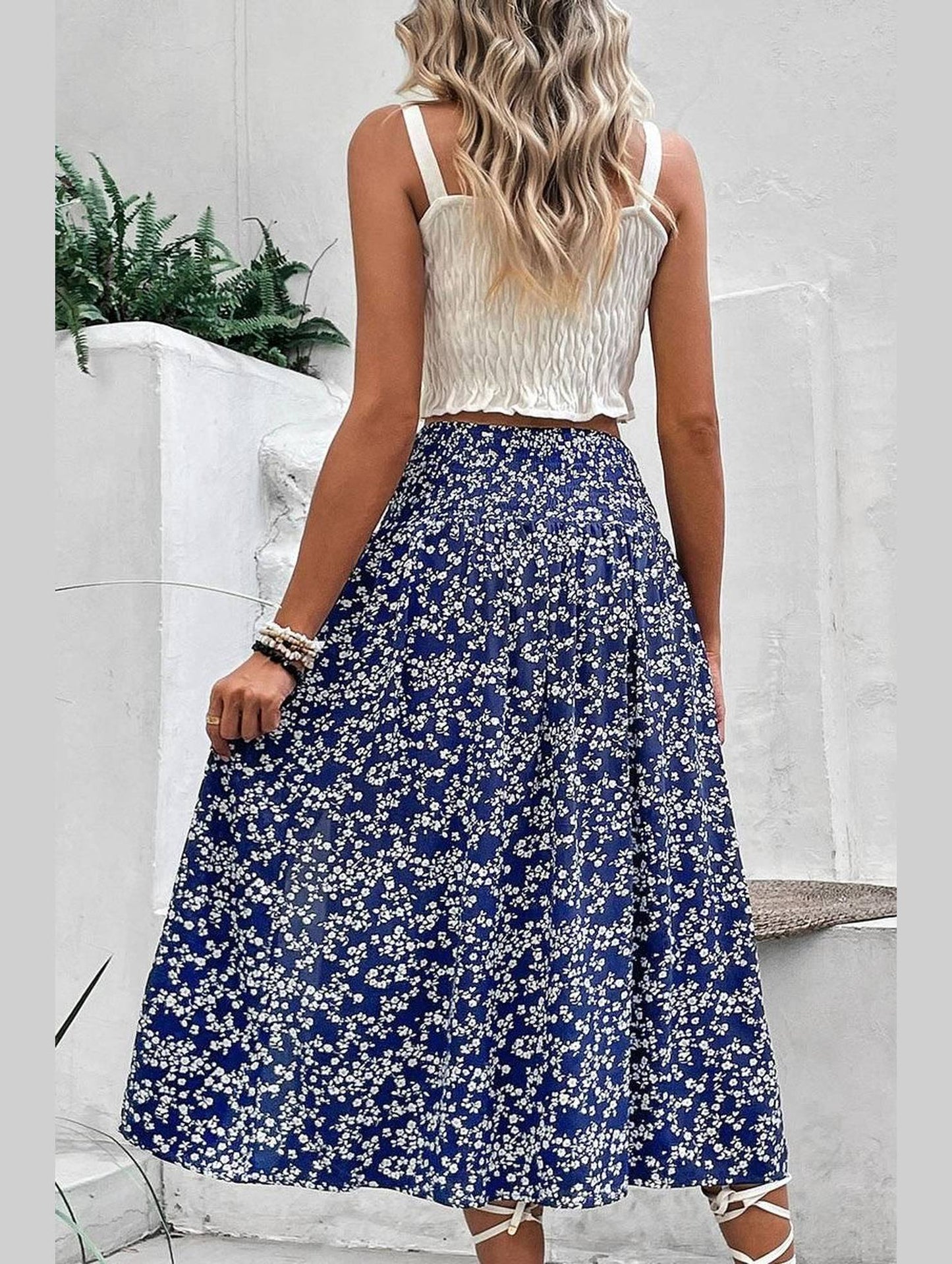 HIGH WAIST FLORAL PRINTING WOMEN SKIRT - Doublju