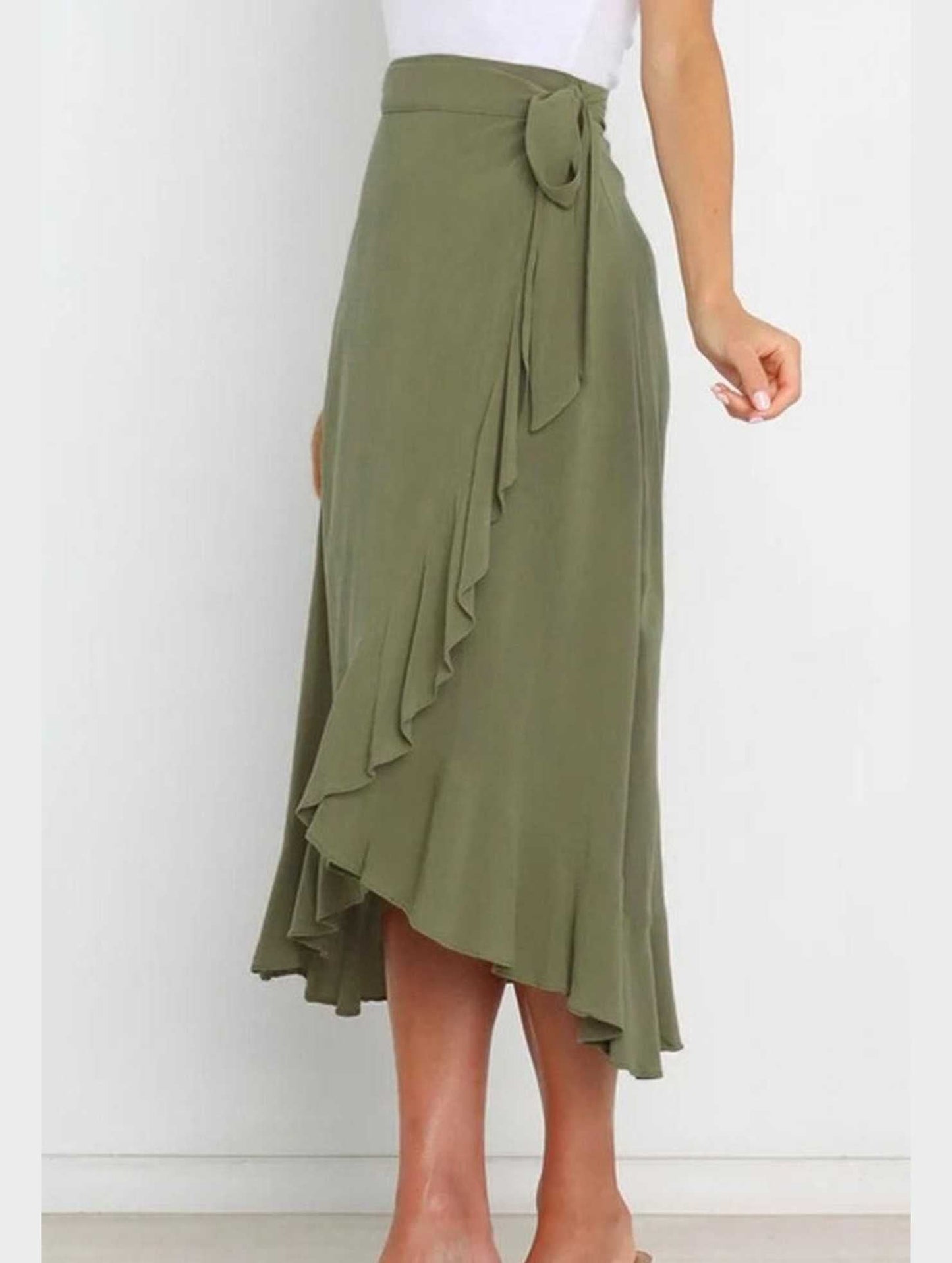 TRENDY WOMEN RUFFLED EDGING LACE UP SKIRT - Doublju