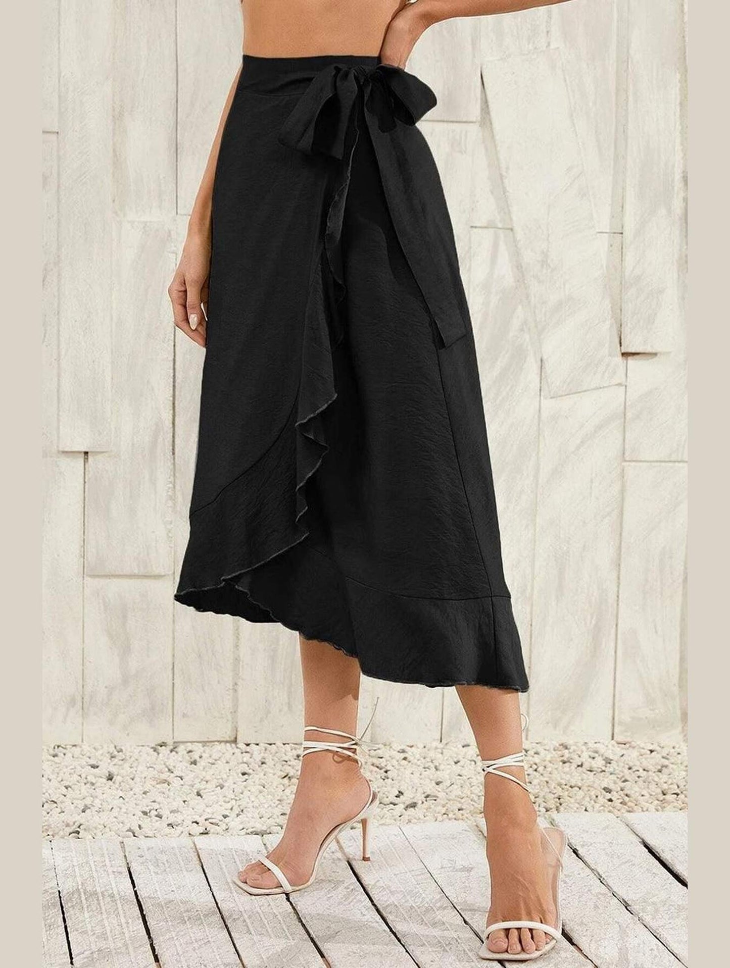 TRENDY WOMEN RUFFLED EDGING LACE UP SKIRT - Doublju