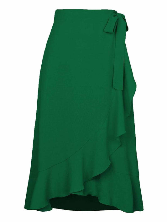 TRENDY WOMEN RUFFLED EDGING LACE UP SKIRT - Doublju