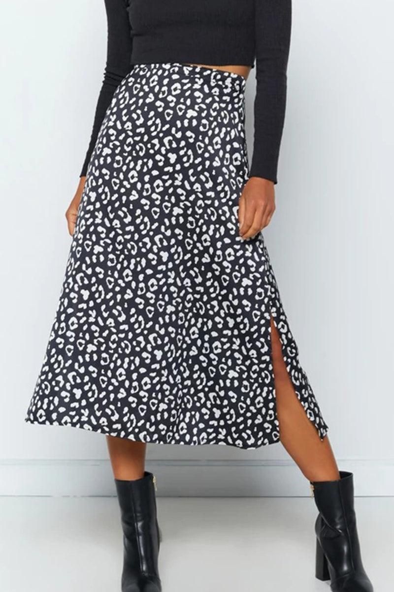 HIGH WAIST BOHO PRINTED SIDE SPLIT A LINE SKIRT - Doublju
