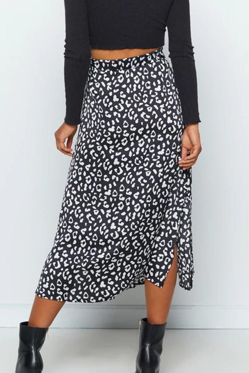 HIGH WAIST BOHO PRINTED SIDE SPLIT A LINE SKIRT - Doublju