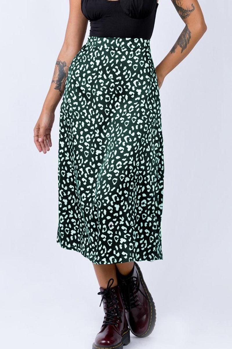 HIGH WAIST BOHO PRINTED SIDE SPLIT A LINE SKIRT - Doublju