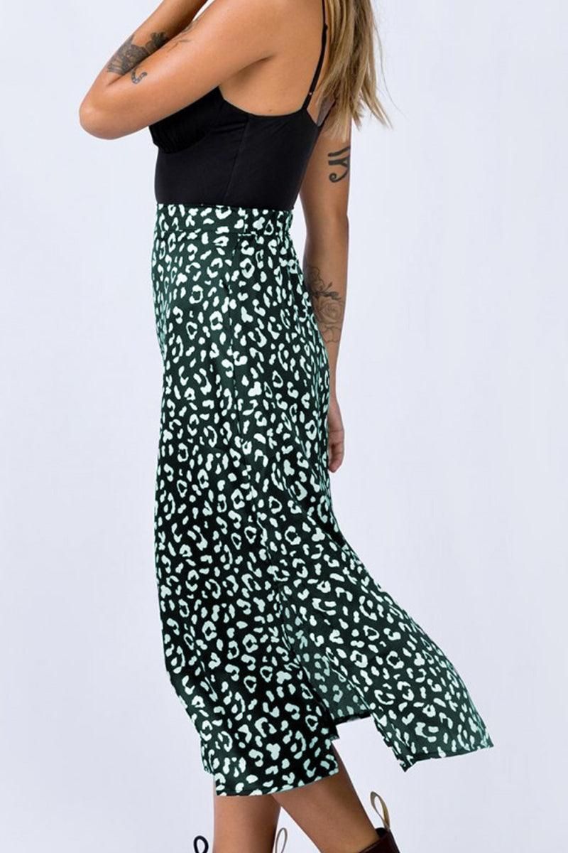 HIGH WAIST BOHO PRINTED SIDE SPLIT A LINE SKIRT - Doublju