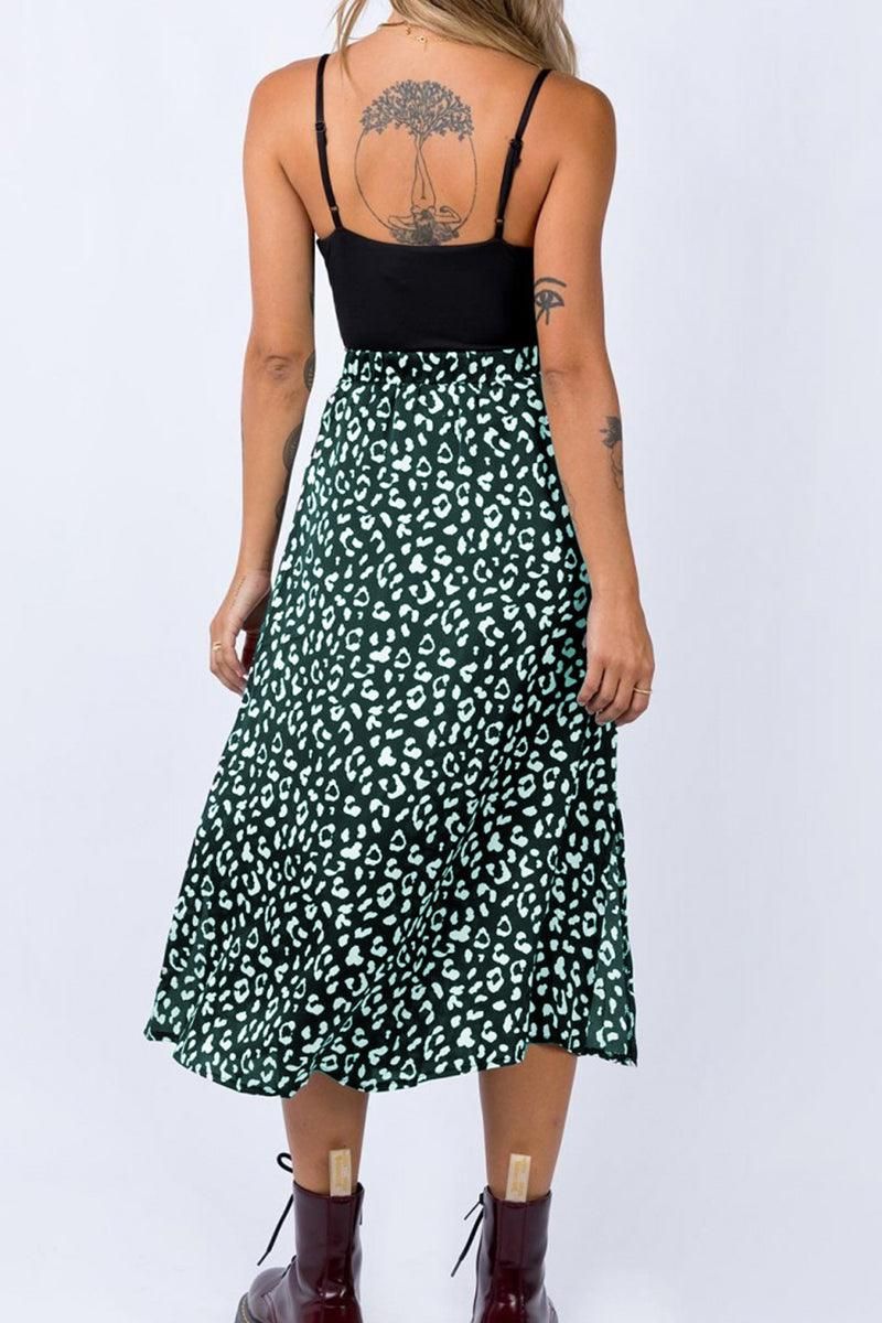 HIGH WAIST BOHO PRINTED SIDE SPLIT A LINE SKIRT - Doublju