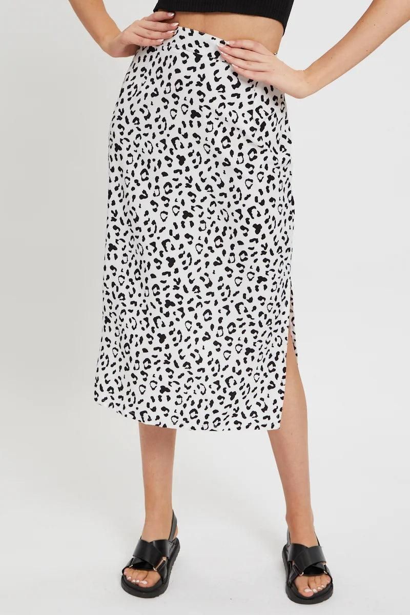 HIGH WAIST BOHO PRINTED SIDE SPLIT A LINE SKIRT - Doublju