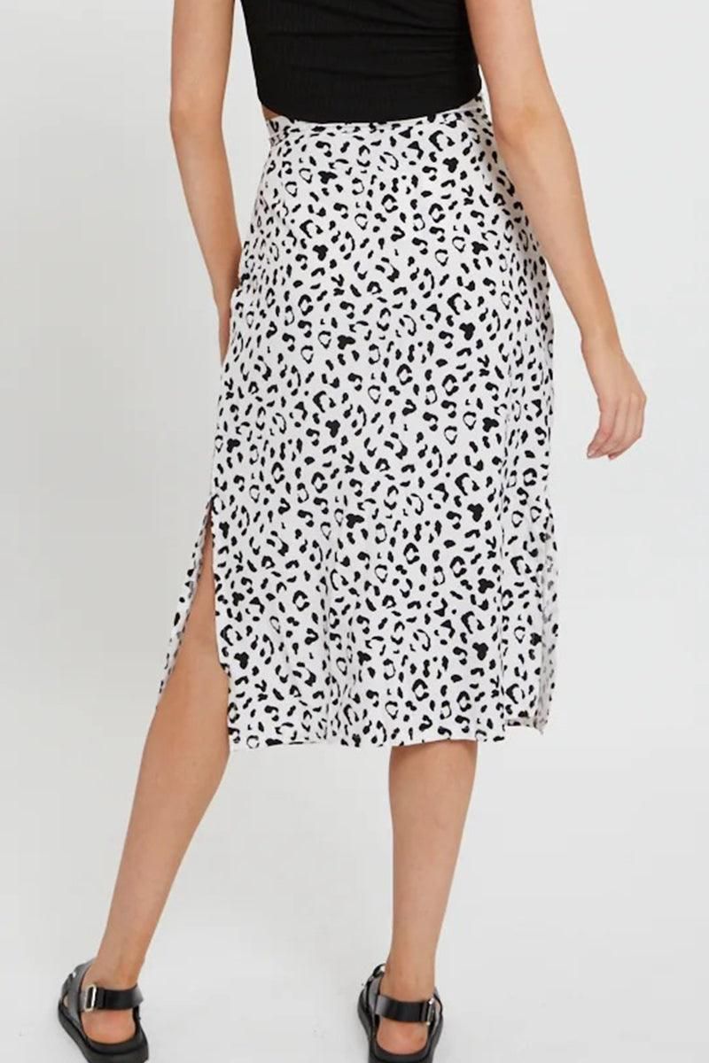 HIGH WAIST BOHO PRINTED SIDE SPLIT A LINE SKIRT - Doublju