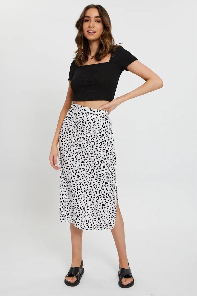 HIGH WAIST BOHO PRINTED SIDE SPLIT A LINE SKIRT - Doublju