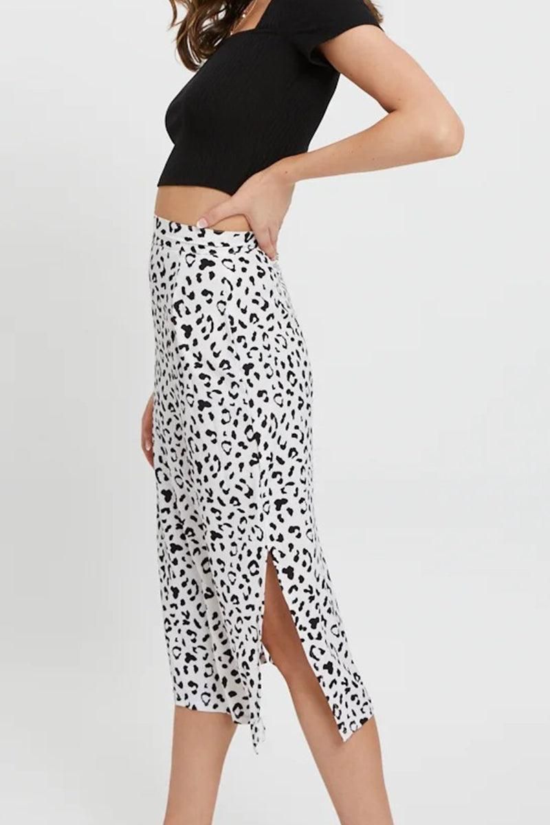 HIGH WAIST BOHO PRINTED SIDE SPLIT A LINE SKIRT - Doublju