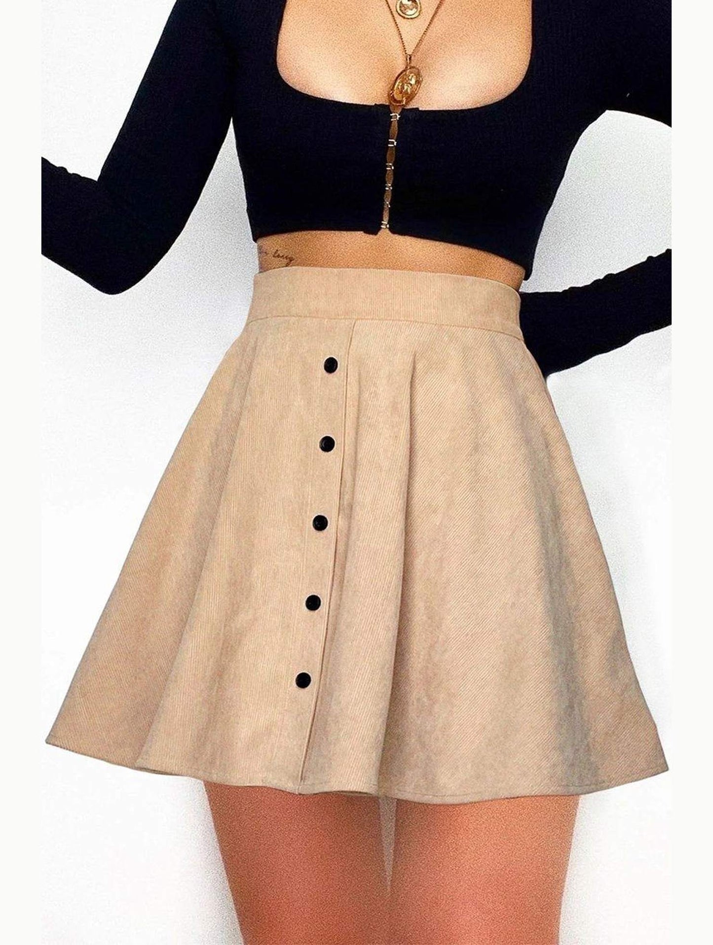 WOMEN FRONT BUTTONED CORDUROY UMBRELLA SKIRT