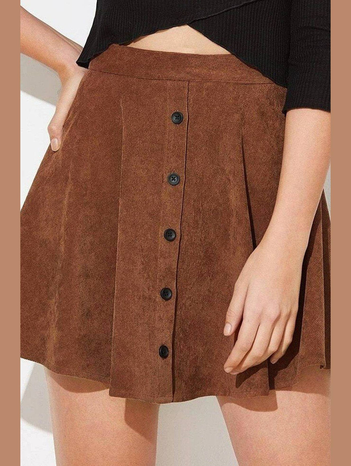 WOMEN FRONT BUTTONED CORDUROY UMBRELLA SKIRT