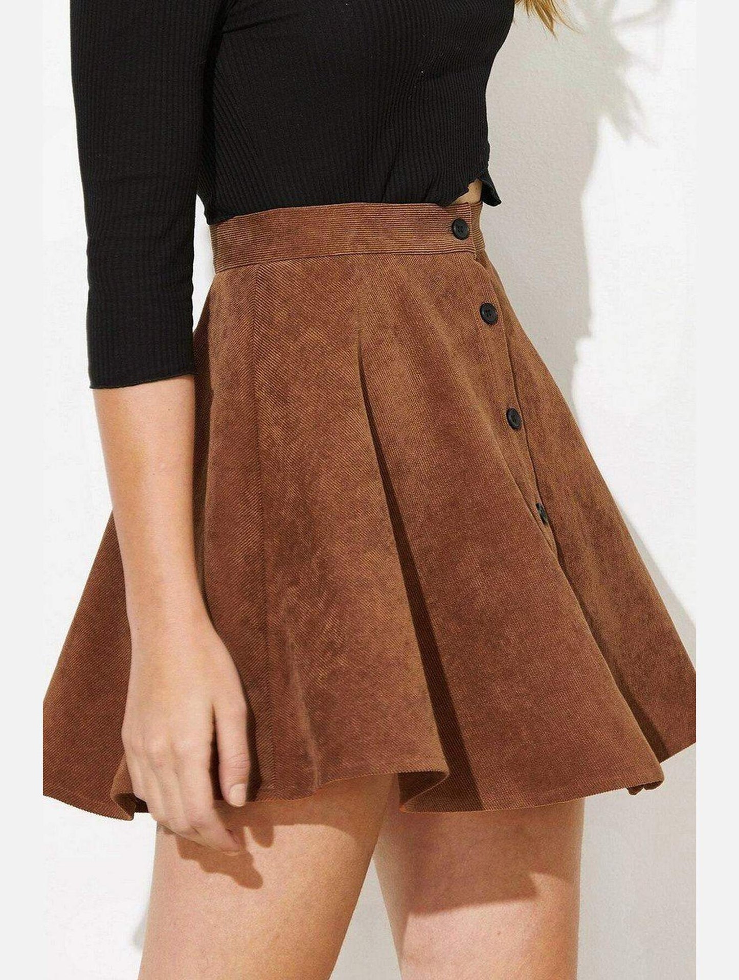 WOMEN FRONT BUTTONED CORDUROY UMBRELLA SKIRT