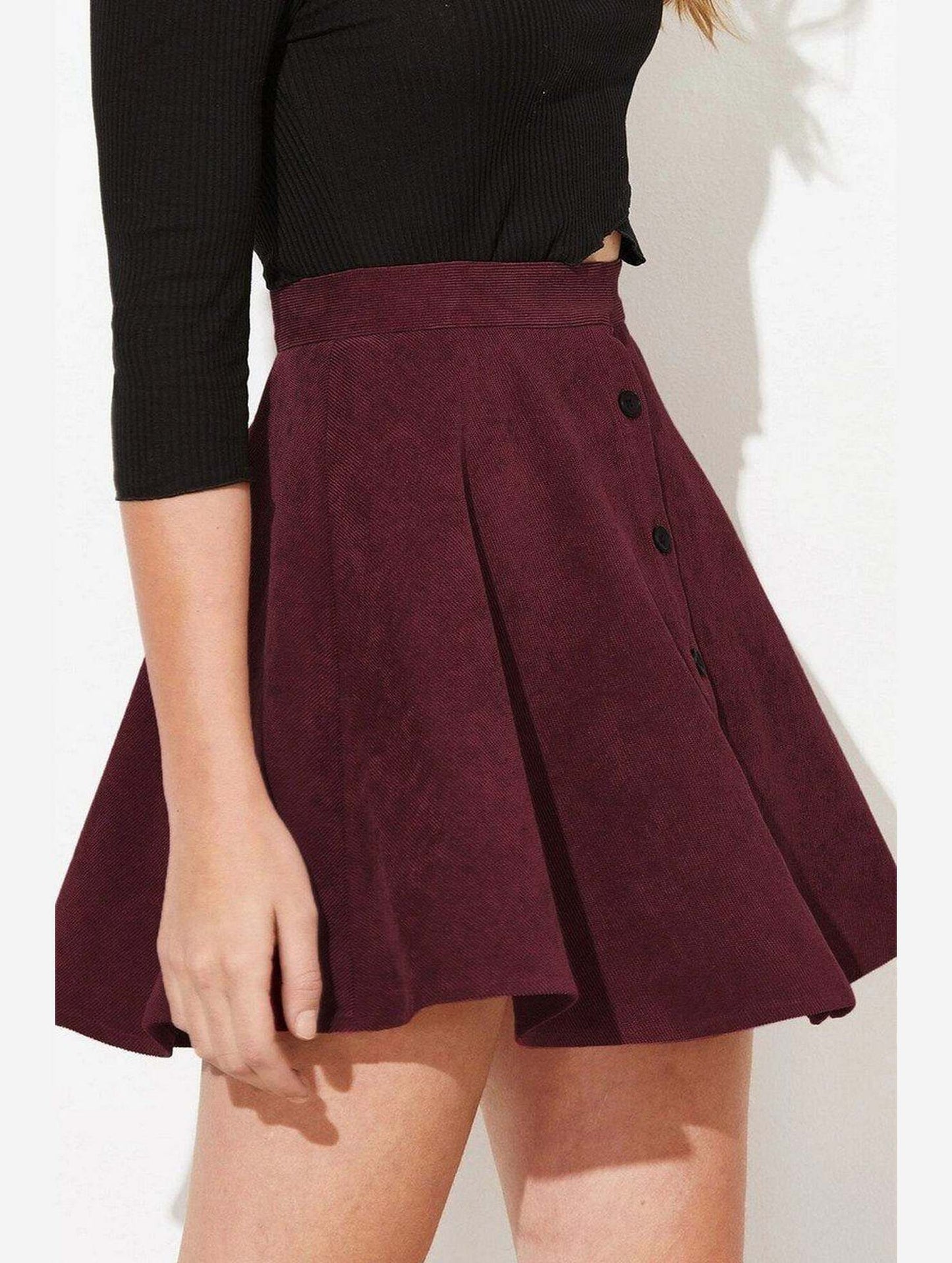 WOMEN FRONT BUTTONED CORDUROY UMBRELLA SKIRT