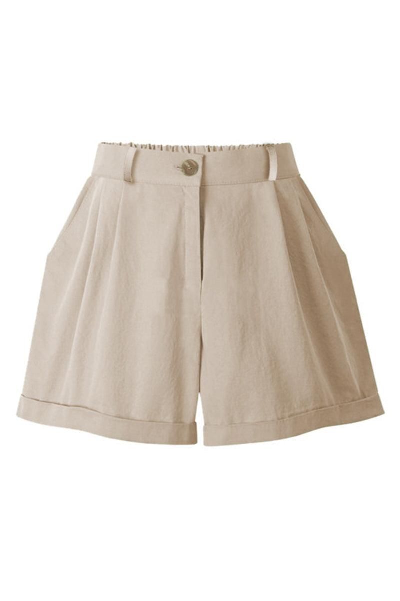 BUTTON CLOSURE CASUAL ROLLED SHORTS - Doublju