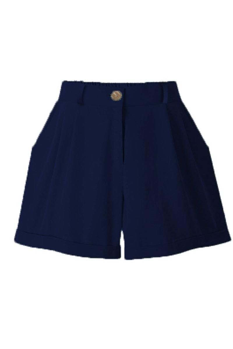 BUTTON CLOSURE CASUAL ROLLED SHORTS - Doublju