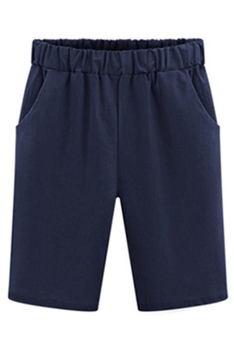 ELASTIC WAIST DANDY SHORTS WITH SIDE POCKETS - Doublju