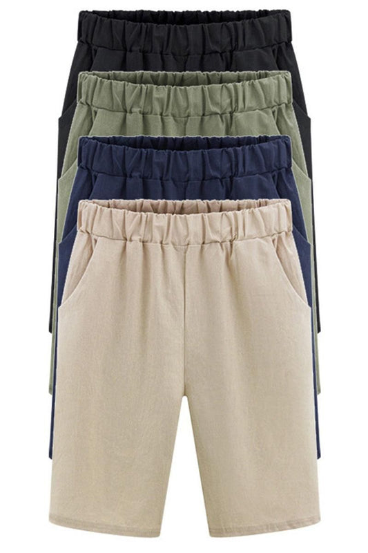 ELASTIC WAIST DANDY SHORTS WITH SIDE POCKETS - Doublju