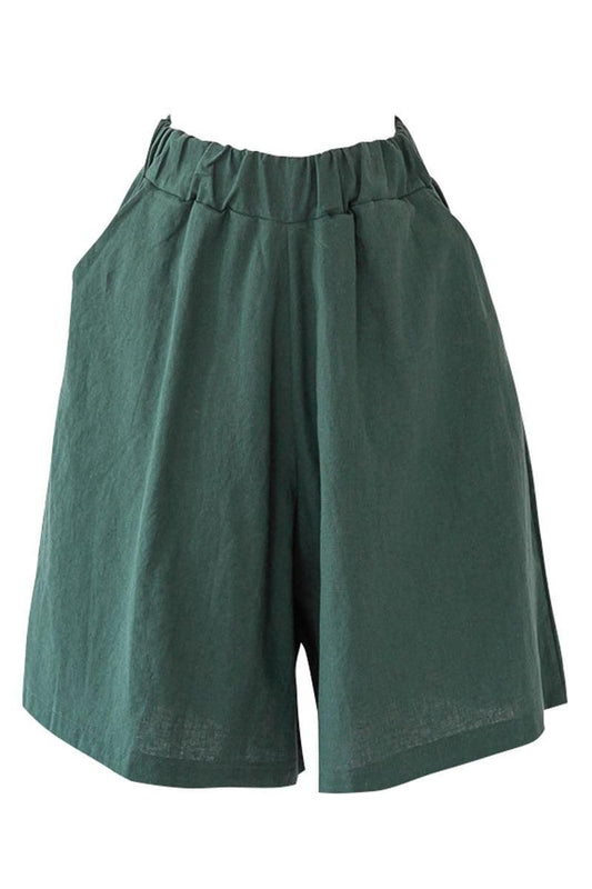 ELASTIC WAIST CASUAL SHORTS WITH POCKETS - Doublju