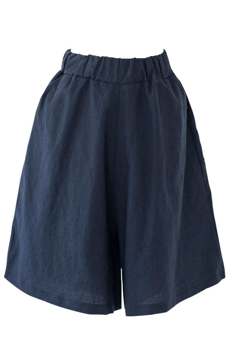 ELASTIC WAIST CASUAL SHORTS WITH POCKETS - Doublju