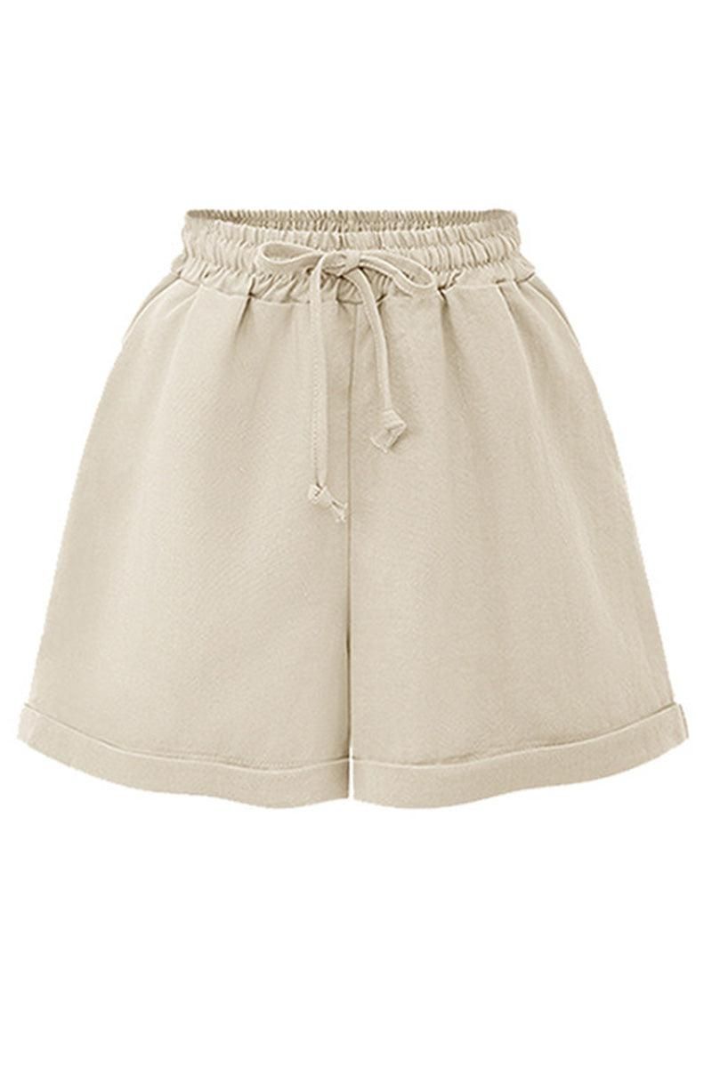 DRAWSTRING WAIST ROLLED SHORTS - Doublju