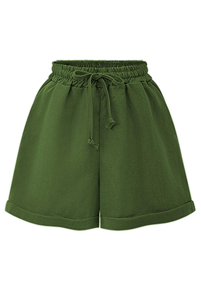 DRAWSTRING WAIST ROLLED SHORTS - Doublju
