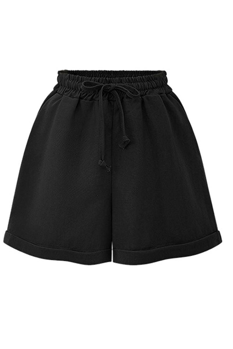 DRAWSTRING WAIST ROLLED SHORTS - Doublju