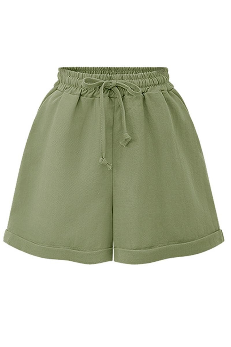 DRAWSTRING WAIST ROLLED SHORTS - Doublju