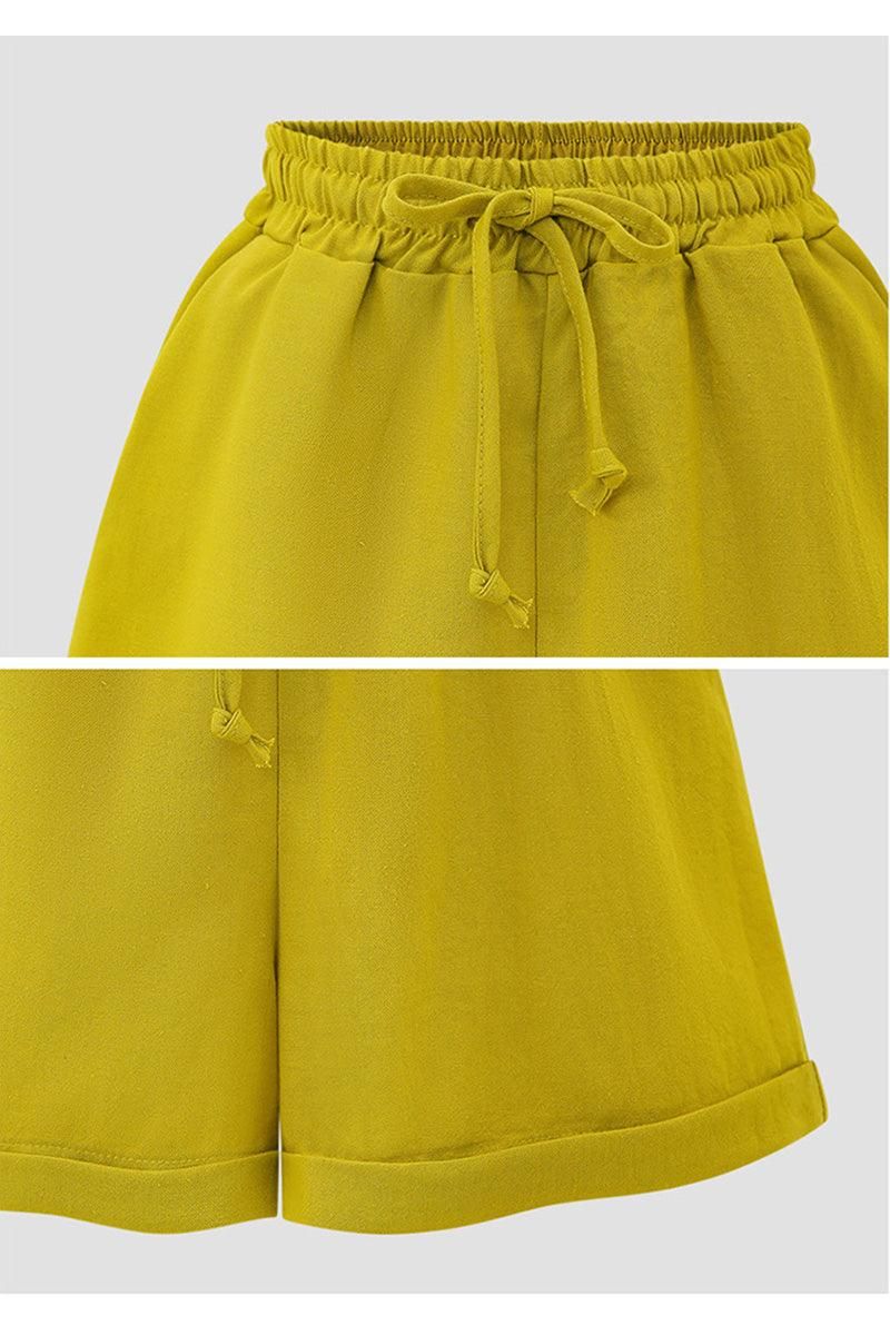 DRAWSTRING WAIST ROLLED SHORTS - Doublju