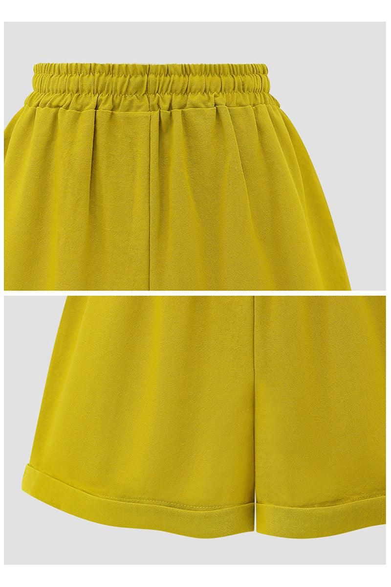 DRAWSTRING WAIST ROLLED SHORTS - Doublju