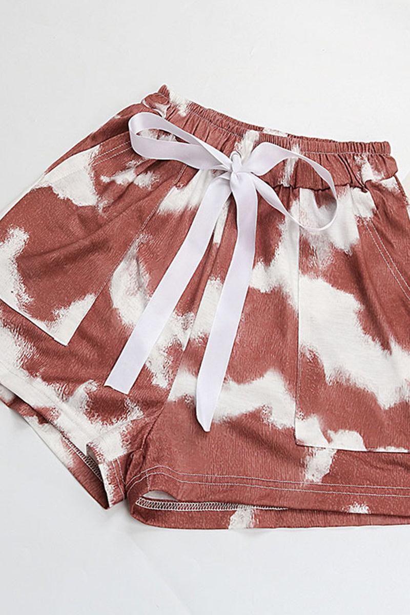 TIE-DYED DRAWSTRING LOOSE POCKET SHORTS - Doublju